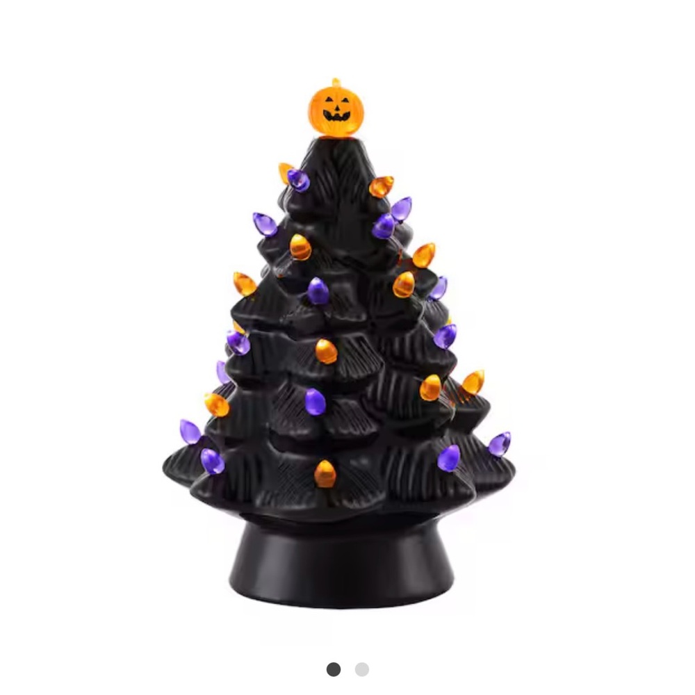 Halloween Black Ceramic LED Tree with Purple and Orange Lights Decor